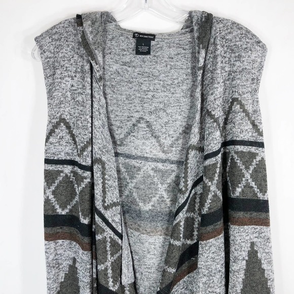 New Directions Large Shrug Sweater Gray Knit Hooded Waterfall Front Open 1383 - Picture 6 of 7